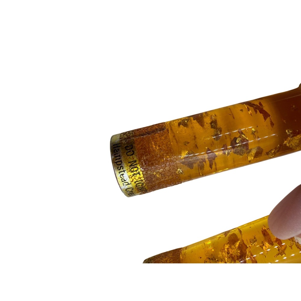 Vintage Hempstead Creations Amber Lucite Gold Leaf 12" Taper Candles Pair MCM - Picture 4 of 6